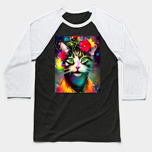 Cat Who Loves Flowers Baseball T-Shirt